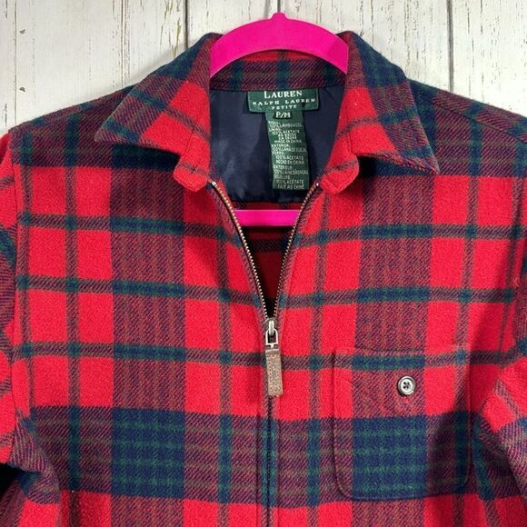 Lauren Ralph Lauren 100% Lambswool Plaid Pullover Shirt Jacket Red Navy Tartan - Picture 2 of 15